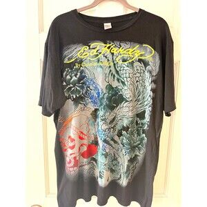 Ed Hardy  Christian Audigier Mens XXL Black Y2K Skull Tatto Dragon T Made in USA